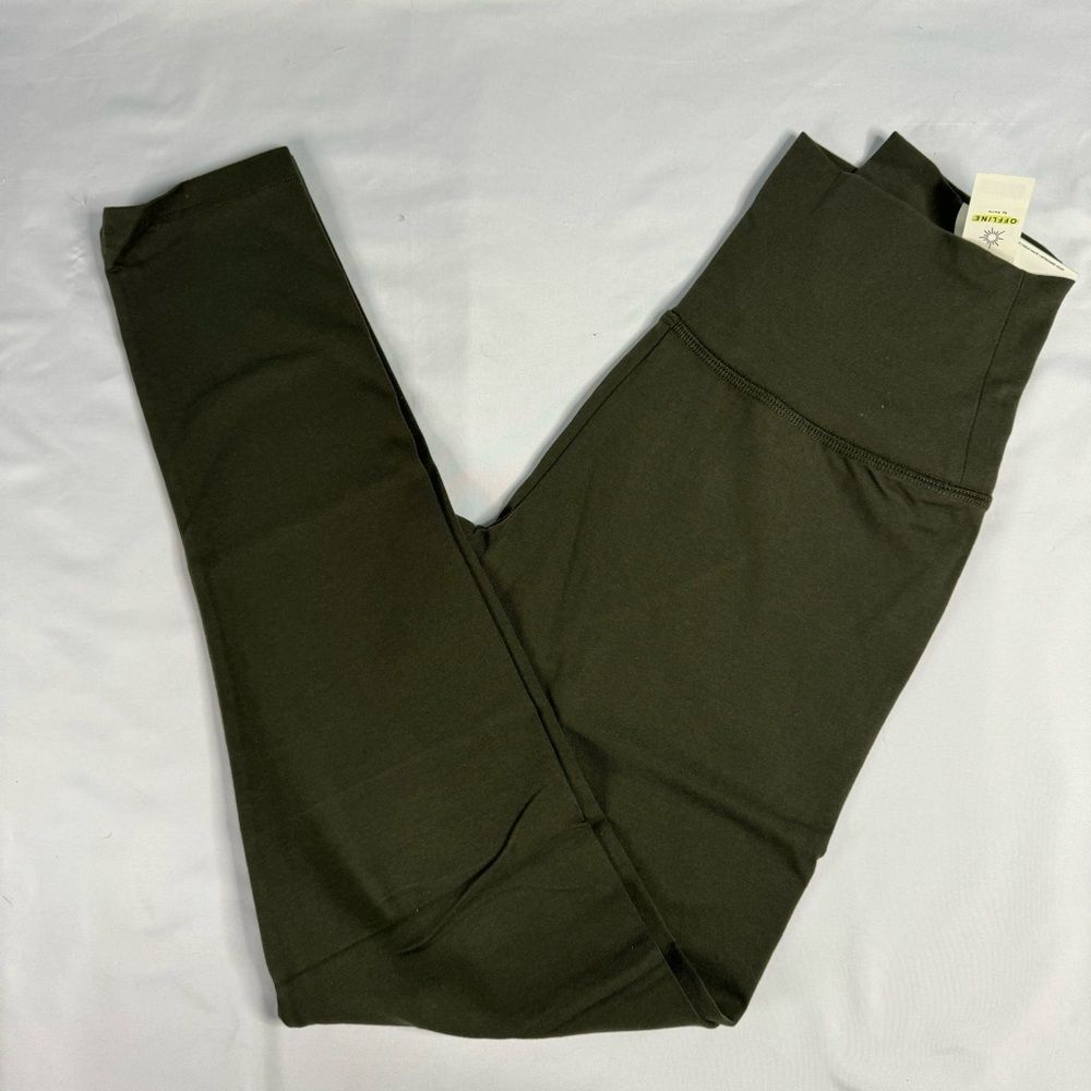NWT OFFLINE Aerie Green sz S SHORT OG Cotton Legging Hi Rise Stretch Gym Lounge